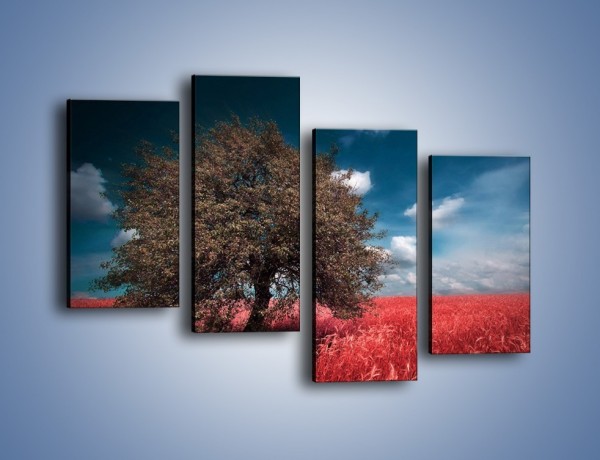 Obraz na płótnie – Drzewo na czerwonej łące – czteroczęściowy KN1246AW2