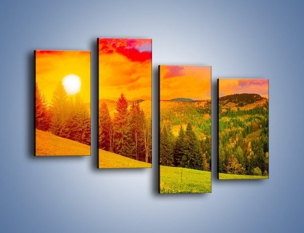 Obraz na płótnie – Zachód słońca za drzewami – czteroczęściowy KN150W2