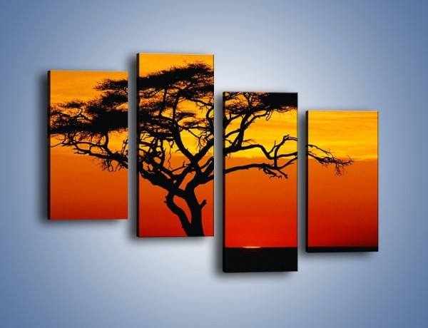 Obraz na płótnie – Zachód słońca i drzewo – czteroczęściowy KN307W2