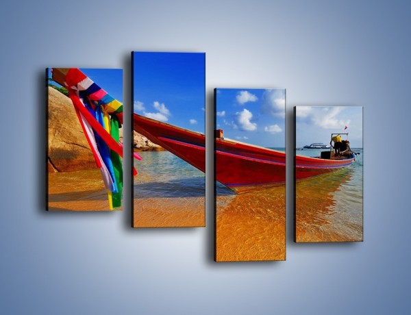 Obraz na płótnie – Kolorowa łódź na brzegu – czteroczęściowy KN415W2