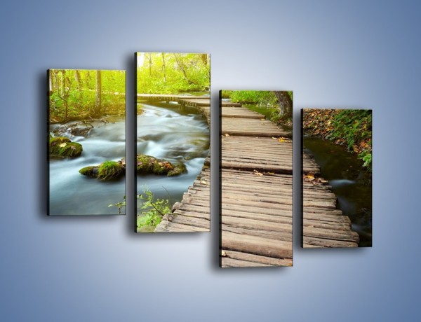 Obraz na płótnie – Listki na drewnianym mostku – czteroczęściowy KN925W2
