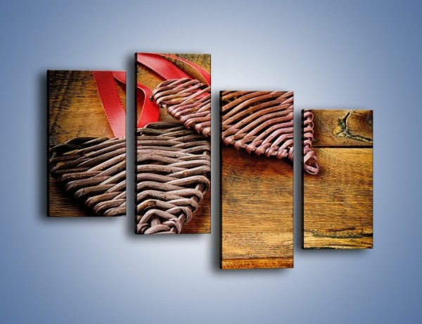 Obraz na płótnie – Plecione serca na drewnie – czteroczęściowy O151W2
