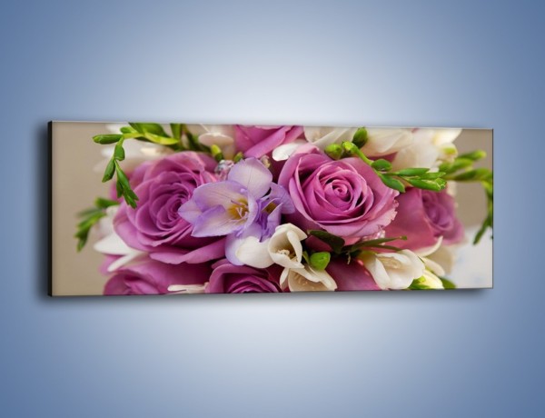 Obraz na płótnie – Piękna wiązanka z lila róż – jednoczęściowy panoramiczny K034