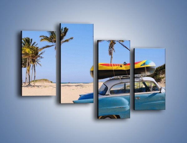 Obraz na płótnie – Zabytkowy samochód na kubańskiej plaży – czteroczęściowy TM021W2
