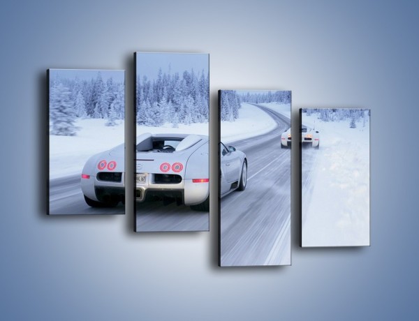 Obraz na płótnie – Bugatti Veyron w śniegu – czteroczęściowy TM134W2