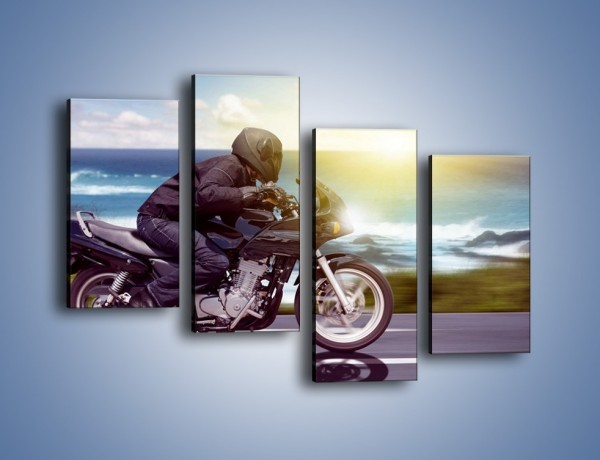 Obraz na płótnie – Jazda motocyklem o wschodzie słońca – czteroczęściowy TM147W2