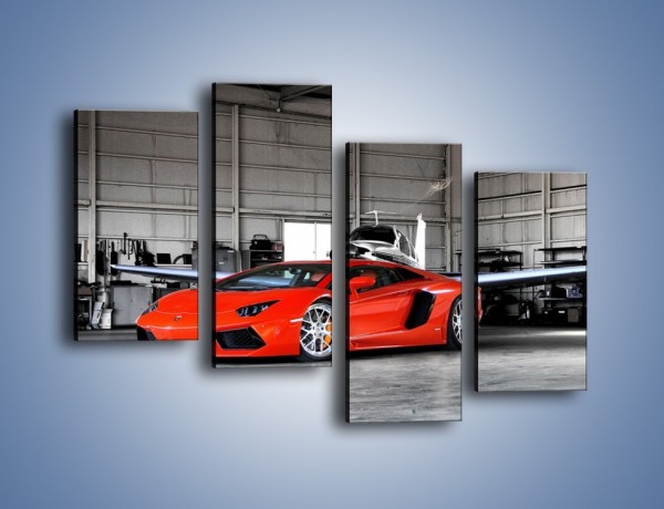 Obraz na płótnie – Lamborghini Aventador w hangarze – czteroczęściowy TM191W2
