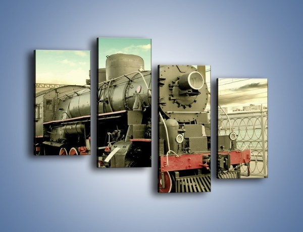 Obraz na płótnie – Stara lokomotywa na stacji – czteroczęściowy TM238W2