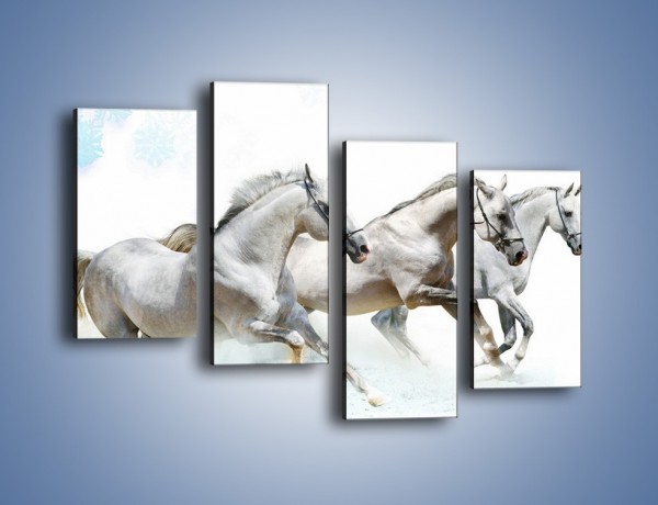 Obraz na płótnie – Końskie trio w zimowym pędzie – czteroczęściowy Z063W2
