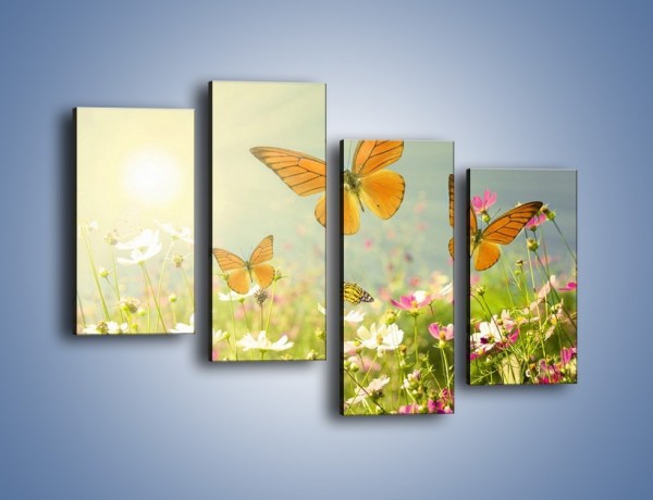 Obraz na płótnie – Z motylem wśród kwiatów – czteroczęściowy Z193W2
