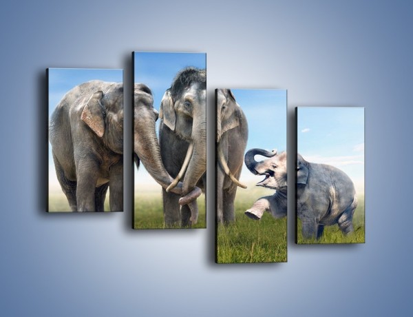 Obraz na płótnie – Przebij łapę ze słoniątkiem – czteroczęściowy Z208W2