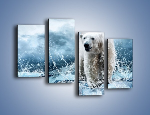 Obraz na płótnie – Polarny niedźwiedź na lodzie – czteroczęściowy Z264W2
