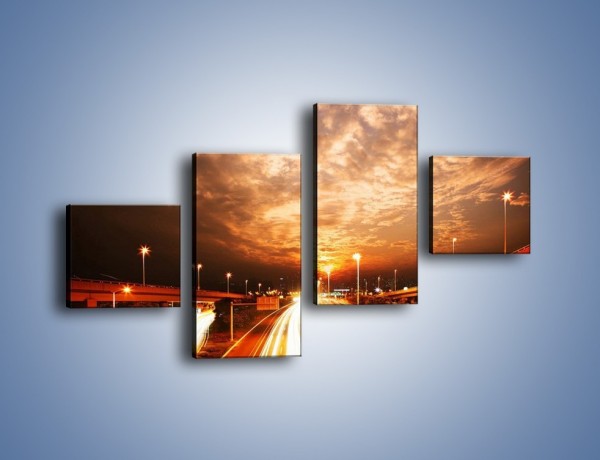Obraz na płótnie – Oświetlona autostrada w ruchu – czteroczęściowy AM021W3