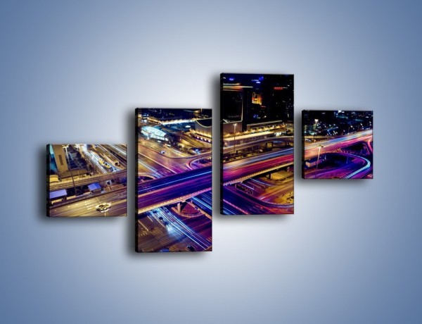 Obraz na płótnie – Skrzyżowanie autostrad nocą w ruchu – czteroczęściowy AM087W3