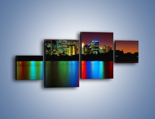 Obraz na płótnie – Odbicie kolorowych świateł miasta w wodzie – czteroczęściowy AM146W3