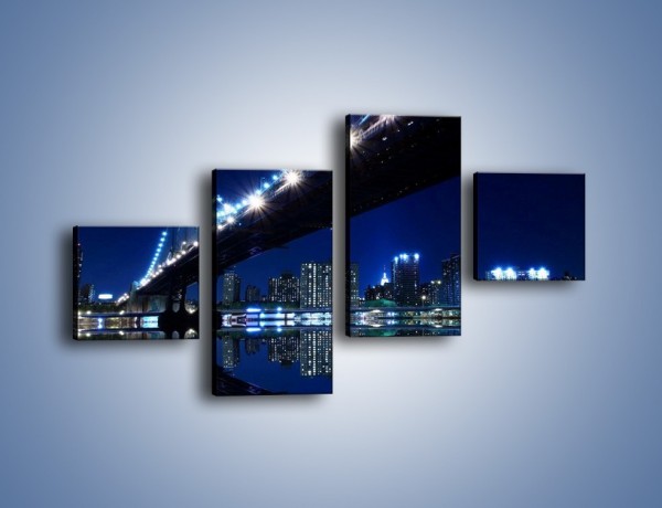 Obraz na płótnie – Oświetlony most w odbiciu wody – czteroczęściowy AM211W3
