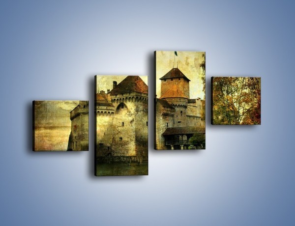 Obraz na płótnie – Średniowieczny zamek w stylu vintage – czteroczęściowy AM233W3