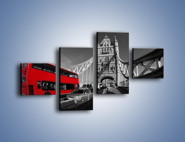 Obraz na płótnie – Tower Bridge i czerwony autobus – czteroczęściowy AM394W3