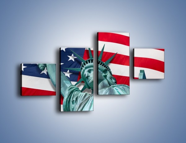 Obraz na płótnie – Statua Wolności na tle flagi USA – czteroczęściowy AM435W3