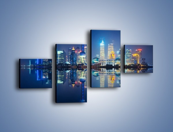 Obraz na płótnie – Wieżowce Szanghaju w odbiciu wody – czteroczęściowy AM461W3
