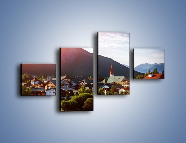 Obraz na płótnie – Austryjackie miasteczko u podnóży gór – czteroczęściowy AM496W3