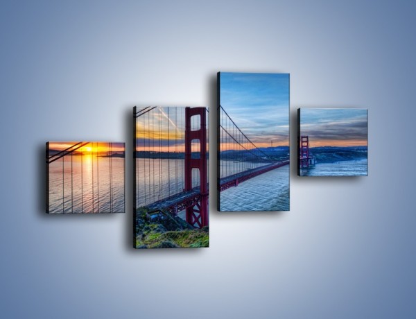 Obraz na płótnie – Wschód słońca nad mostem Golden Gate – czteroczęściowy AM539W3