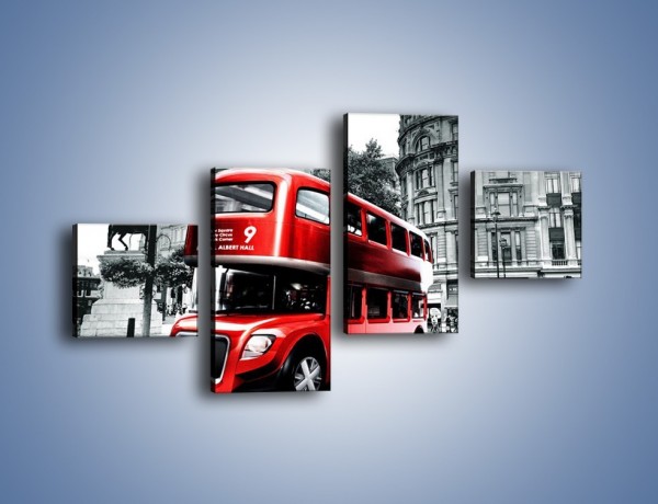 Obraz na płótnie – Czerwony bus w Londynie – czteroczęściowy AM540W3