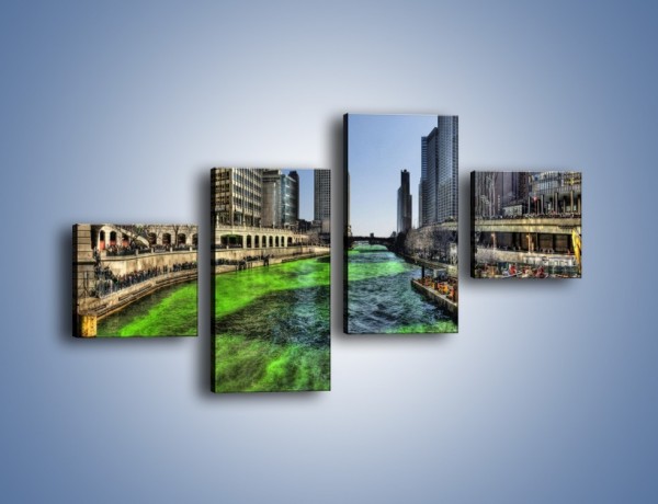 Obraz na płótnie – Chicago River w Dzień św. Patryka – czteroczęściowy AM605W3