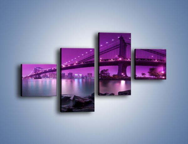 Obraz na płótnie – Manhatten Bridge w kolorze fioletu – czteroczęściowy AM619W3