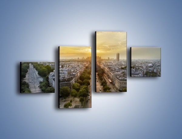 Obraz na płótnie – Zachód słońca nad Paryżem – czteroczęściowy AM649W3
