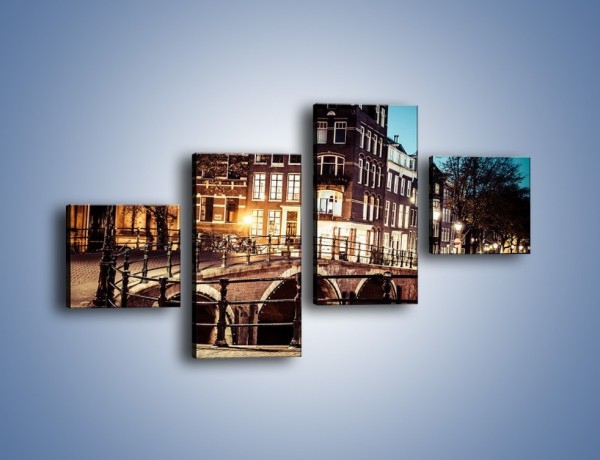 Obraz na płótnie – Ulice Amsterdamu wieczorową porą – czteroczęściowy AM693W3