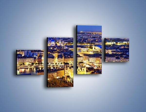 Obraz na płótnie – Nocna panorama Lyonu – czteroczęściowy AM707W3