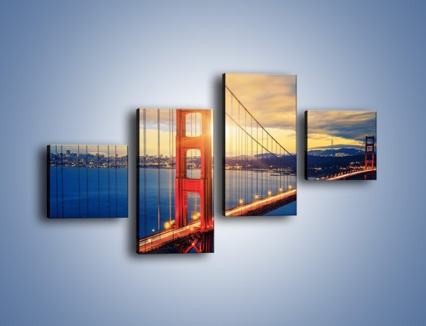 Obraz na płótnie – Zachód słońca nad Mostem Golden Gate – czteroczęściowy AM738W3