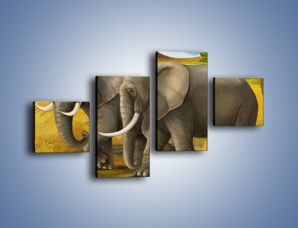 Obraz na płótnie – Rozmowa słoni podczas spaceru – czteroczęściowy GR334W3