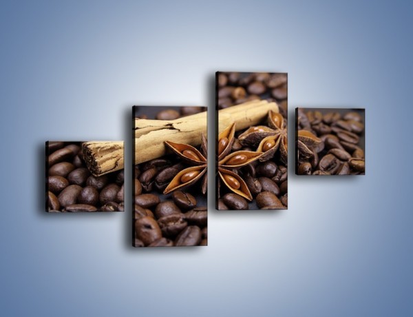 Obraz na płótnie – Ziarna kawy z goździkami – czteroczęściowy JN351W3