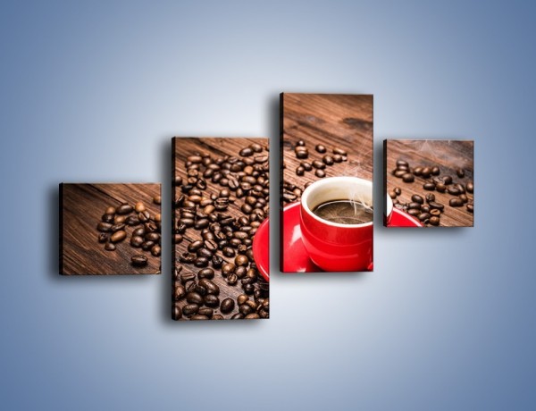 Obraz na płótnie – Kawa w czerwonej filiżance – czteroczęściowy JN441W3