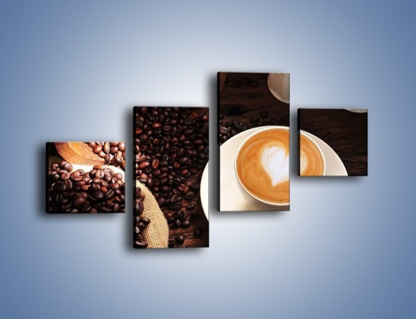 Obraz na płótnie – Kawa z białym sercem – czteroczęściowy JN546W3