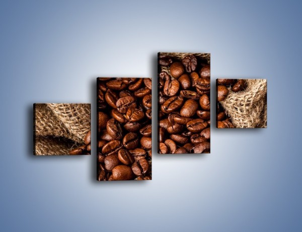 Obraz na płótnie – Ziarna kawy schowane w ciemnym worku – czteroczęściowy JN660W3