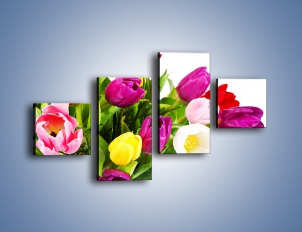 Obraz na płótnie – Kolorowe tulipany w pęku – czteroczęściowy K023W3