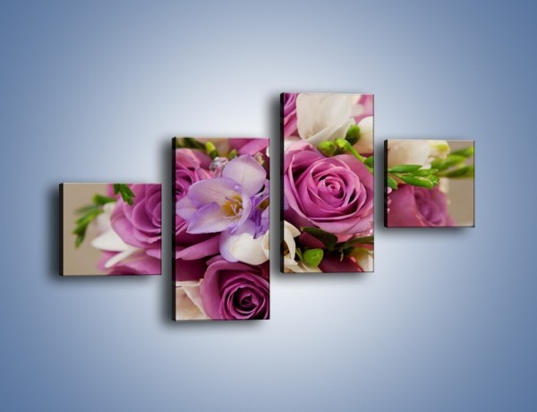 Obraz na płótnie – Piękna wiązanka z lila róż – czteroczęściowy K034W3
