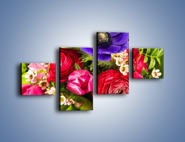Obraz na płótnie – Wiązanka z kolorowych ogrodowych kwiatów – czteroczęściowy K035W3