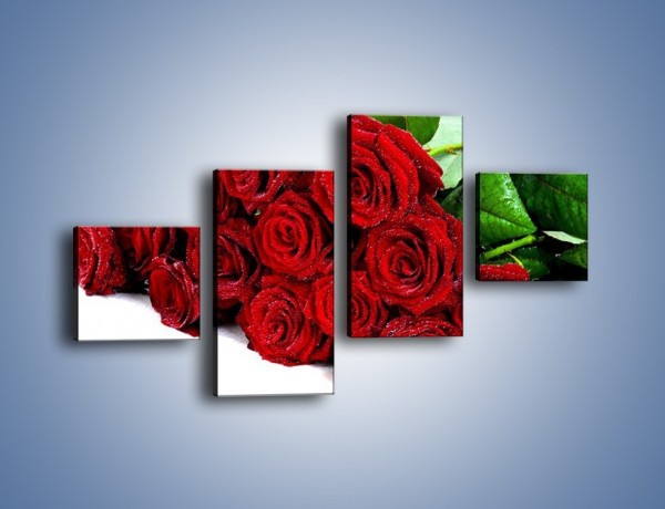 Obraz na płótnie – Oszronione czerwone róże – czteroczęściowy K047W3