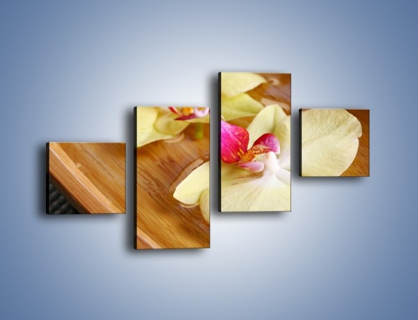 Obraz na płótnie – Drewniana łódeczka z kwiatami – czteroczęściowy K1024W3