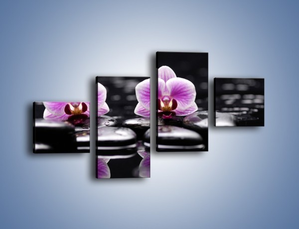 Obraz na płótnie – Duet kwiatowy i czarna woda – czteroczęściowy K1029W3