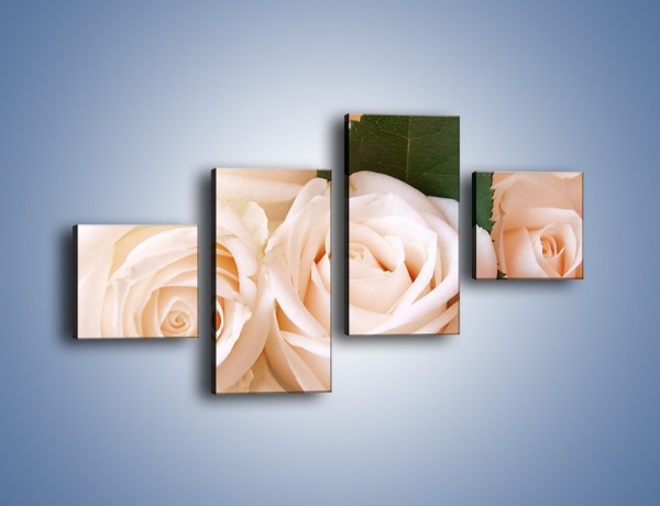 Obraz na płótnie – Liść wśród bezowych róż – czteroczęściowy K104W3