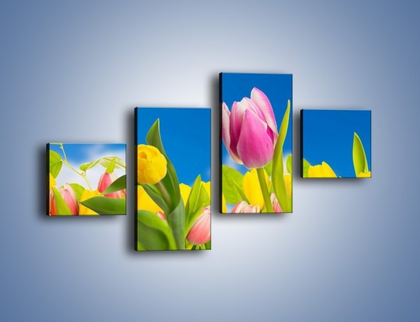 Obraz na płótnie – Kolorowe tulipany w bajkowej oprawie – czteroczęściowy K431W3