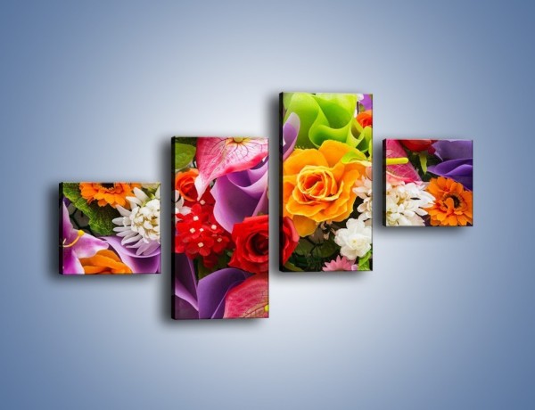 Obraz na płótnie – Kwiaty w kolorze tęczy – czteroczęściowy K462W3