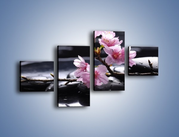 Obraz na płótnie – Gałązka kwiatowa na kamieniach – czteroczęściowy K524W3