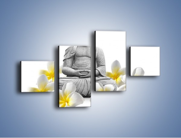 Obraz na płótnie – Budda w białych kwiatach – czteroczęściowy K599W3