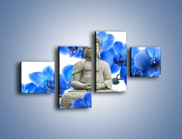Obraz na płótnie – Niebieskie storczyki lubią buddę – czteroczęściowy K600W3